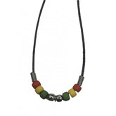 Wholesale Rasta Bead Black Wax Cord Necklace 18" With SIlver Beads